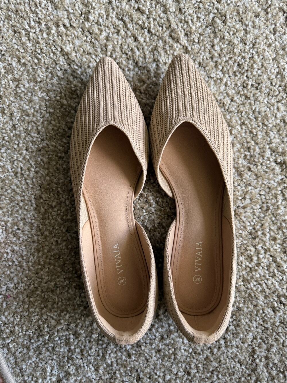 VIVAIA Aria 5 Pointed-Toe Knit Ballet Flats Women's Almond Beige EU 37 US 7 NEW